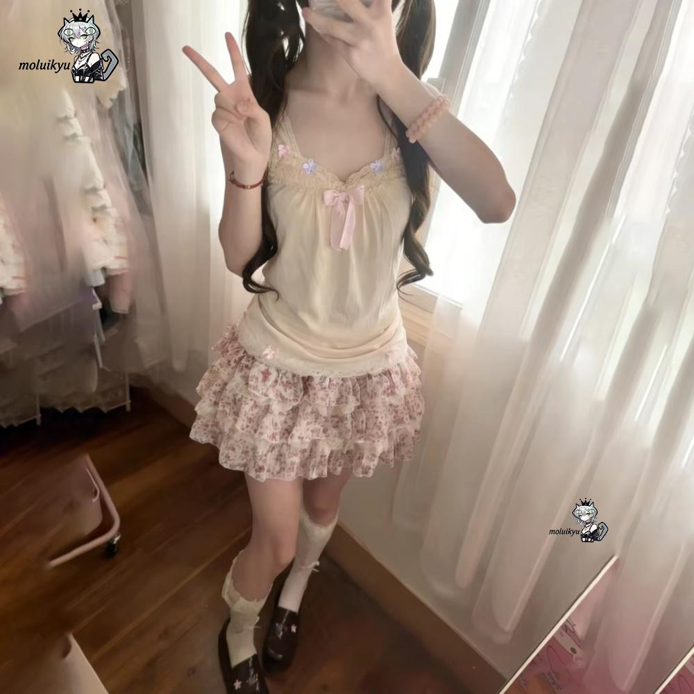 女性 Y2K 2 ピース衣装セット レースボウキャミトップ  - Cami Top Lace のレビューと価格