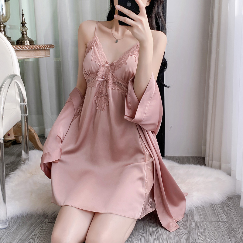 2 個 V ネックバスローブスーツ女性レースローブガウン親密 - Robe Silk Women のレビューと価格