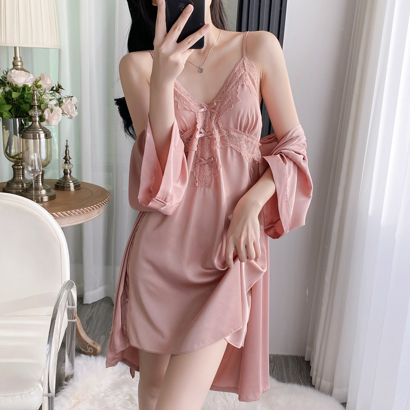 2 個 V ネックバスローブスーツ女性レースローブガウン親密 - Robe Silk Women のレビューと価格