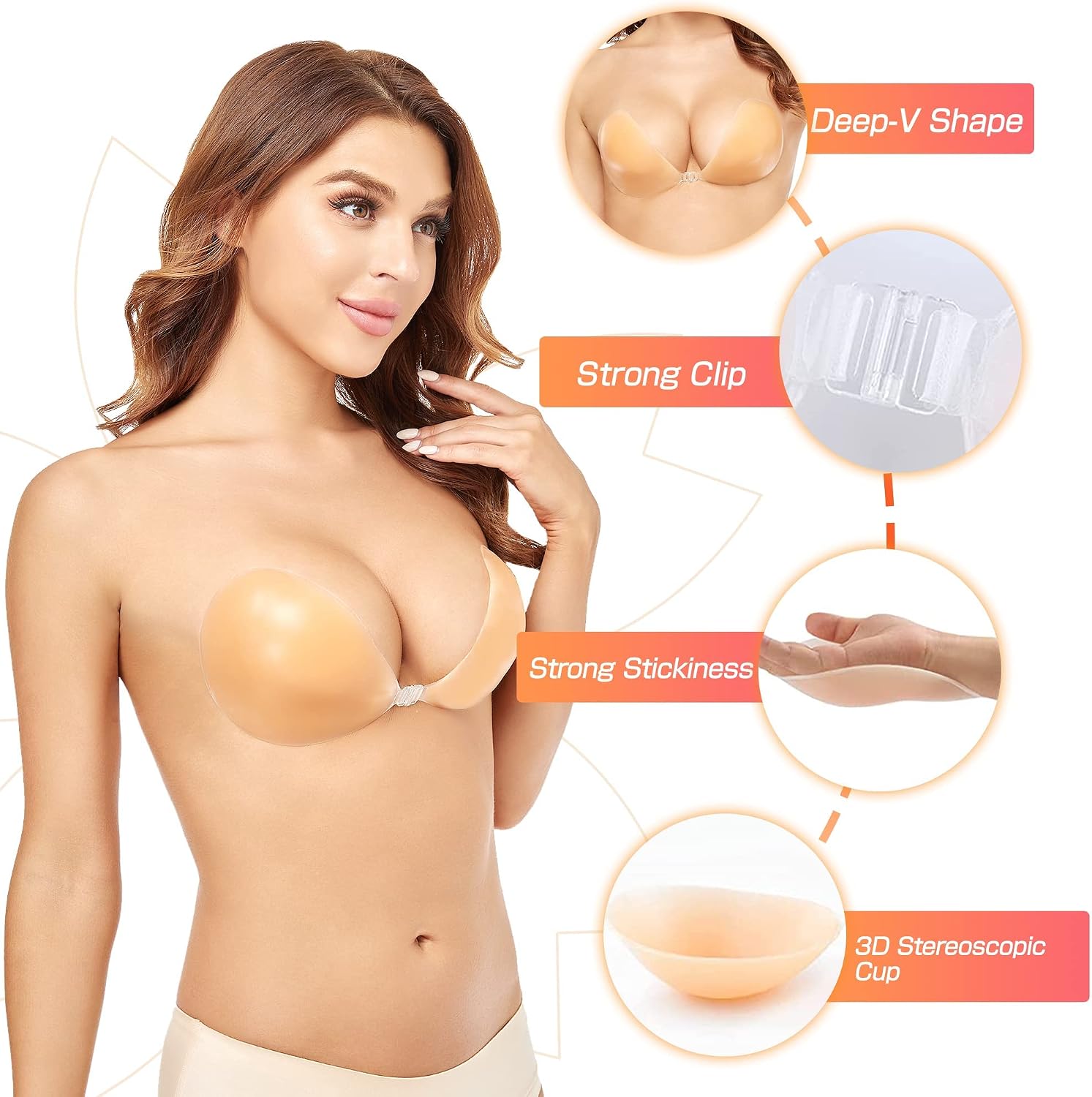 プッシュアップワイヤーレスソリッドシリコンブラ、再利用可能な - Silicone Bra Adhesive のレビューと価格