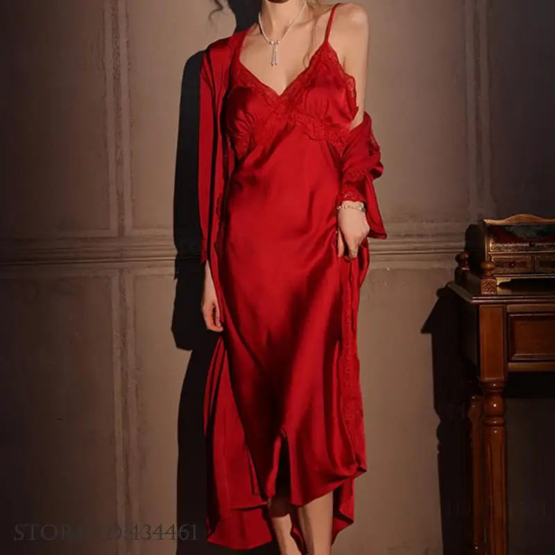女性ロングローブ 2 個セットエレガントなネグリジェパジャマ - Robe Silk Women のレビューと価格