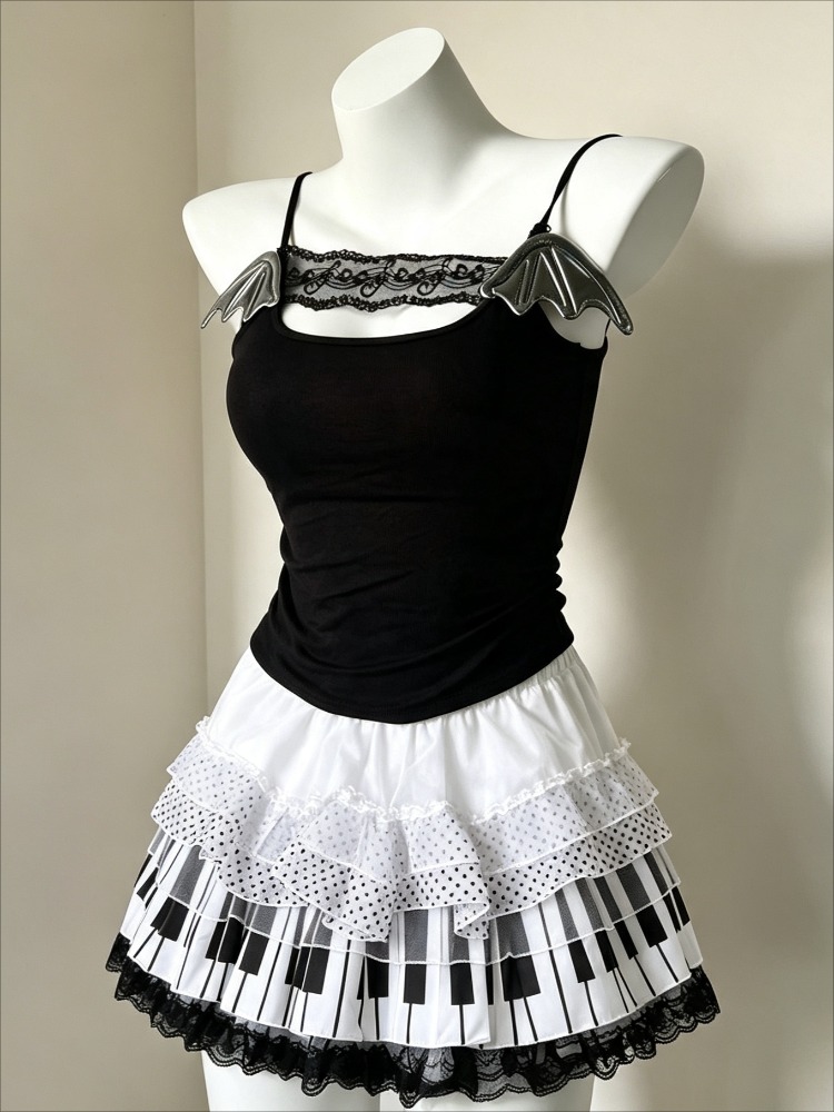 レトロ 2000 年代原宿ツーピースセット女性レースノースリ - Cami Top Lace のレビューと価格
