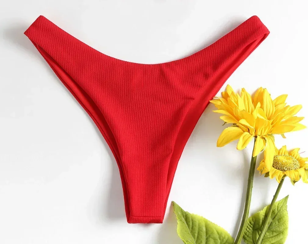 新しいビキニボトムス女性の水着ローウエストボトムソリッドレッ - Thong Bikini Women のレビューと価格