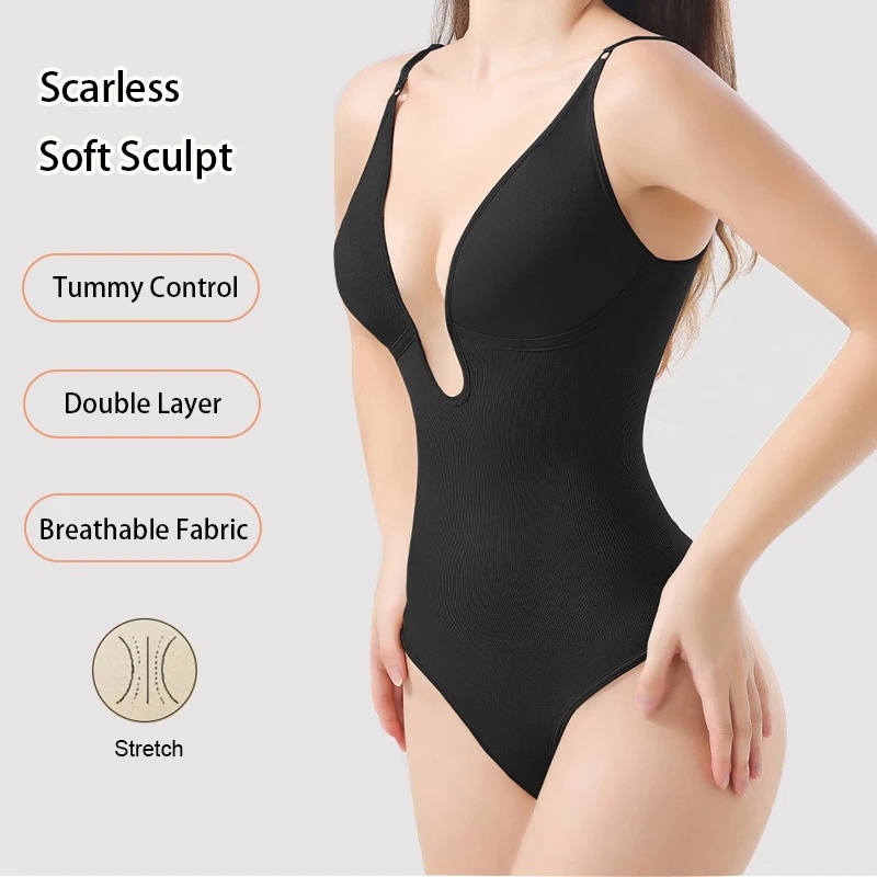 女性用バックレスボディスーツシェイプウェア、深いVネック、ス - Shapewear Bodysuit Firm のレビューと価格
