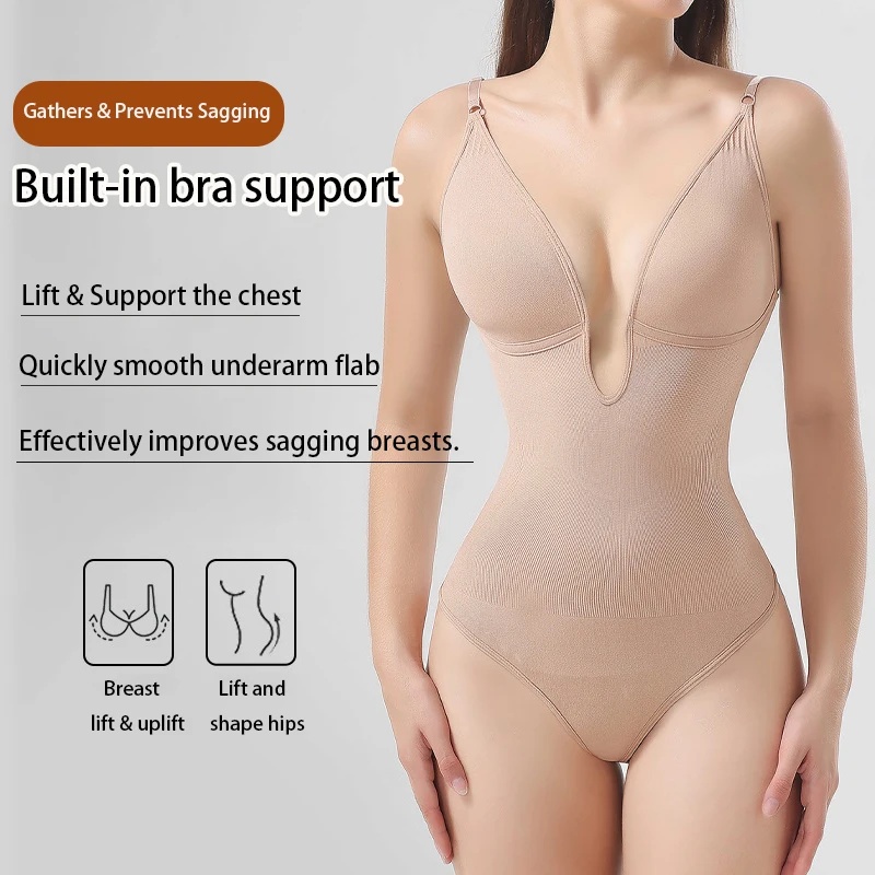 女性用バックレスボディスーツシェイプウェア、深いVネック、ス - Shapewear Bodysuit Firm のレビューと価格